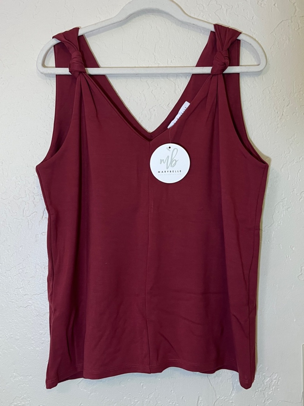 V-Neck Knot Shoulder Tank Top in Wine Red